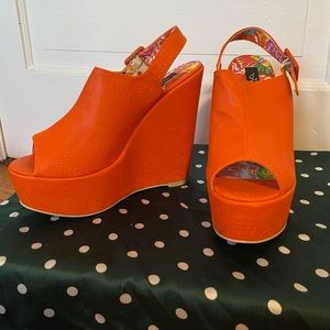 Iron Fist “Man Slayer” Orange Faux Leather Wedge Size 9